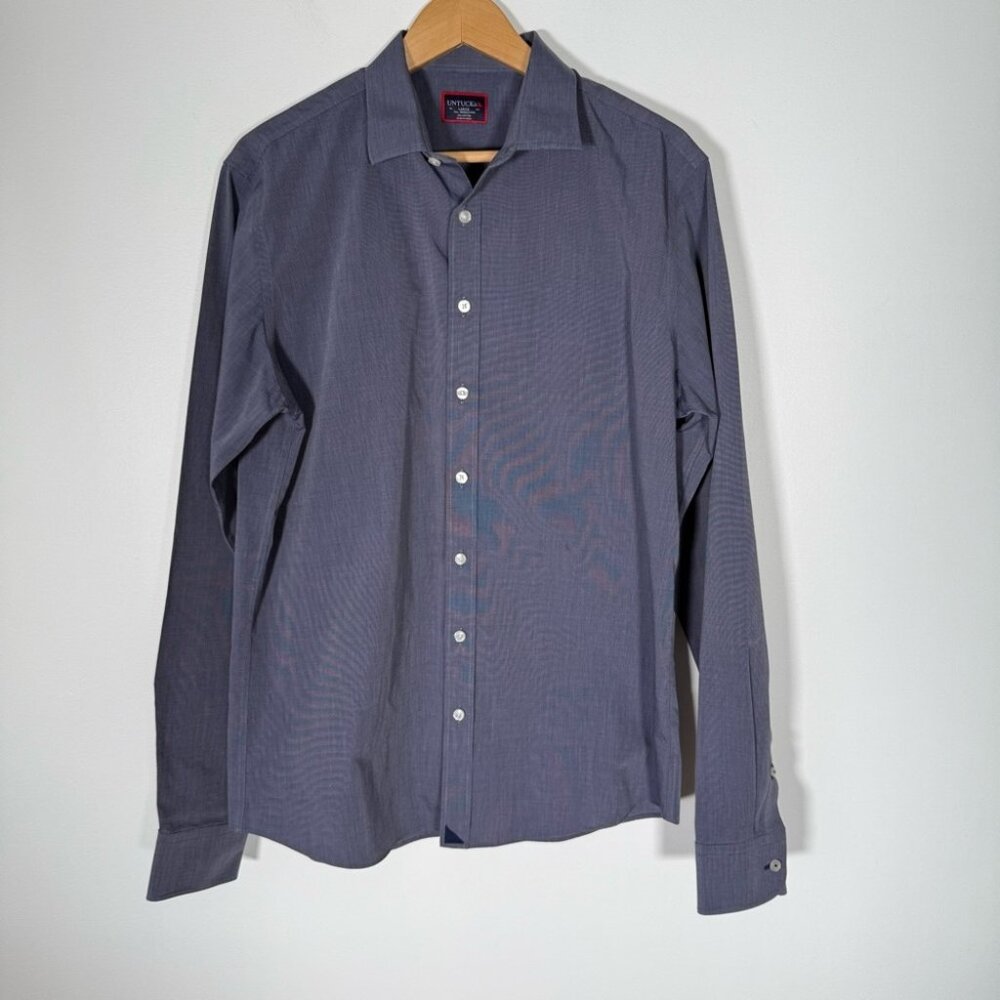 Untuckit Men’s Orville 100% Cotton Blue Button Up Shirt L TALL